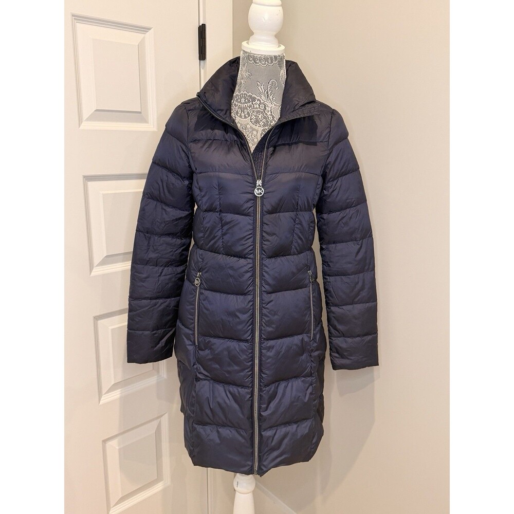 Michael Michael Kors Navy Packable Lightweight Mid Length Puffer Parka Jacket XS